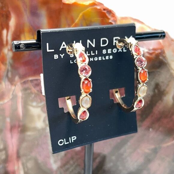 Gold Amber Purple Moonstone Hoop Earrings Laundry by Shelli Segal $16ea 3/$25 - Picture 8 of 11